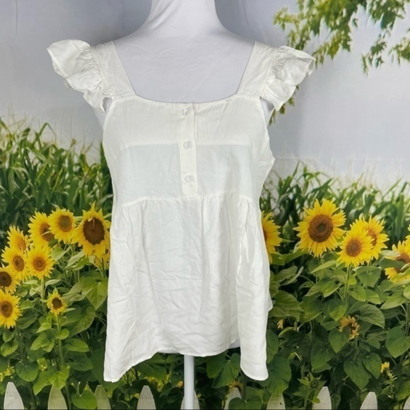 CAMISA White Ruffle Button Empire Waist Top Large - Picture 11 of 13